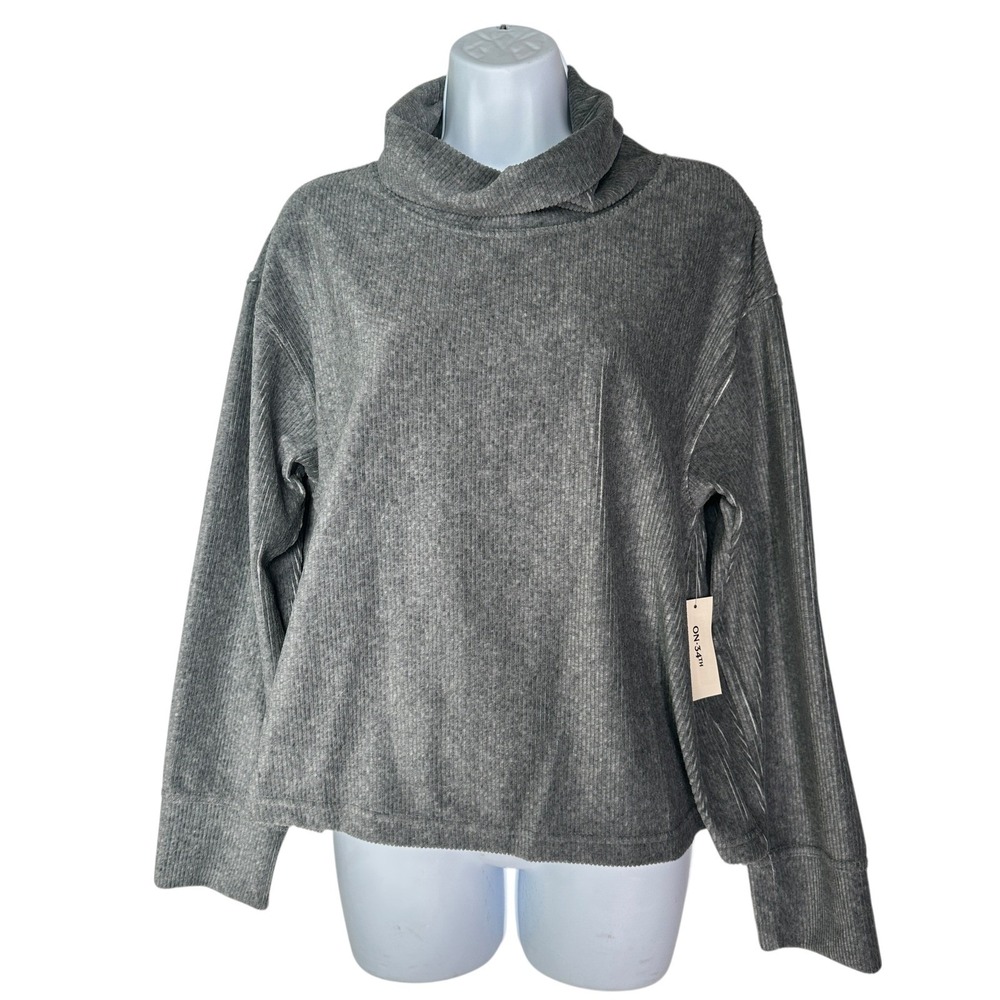 On 34th Ribbed Velour Turtleneck Sweater Top Gray Small Cozy Oversize